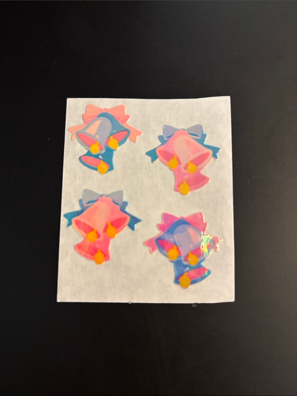 Vintage Sandylion Pearl Bow Pink & Blue Wedding Bells Stickers - 1 Square
